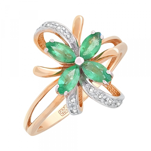 Кольцо с бриллиантом и изумрудом № 96879