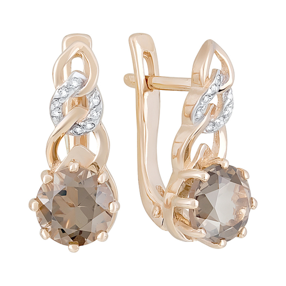 Золотые серьги с раухтопазом и фианитом № 126531