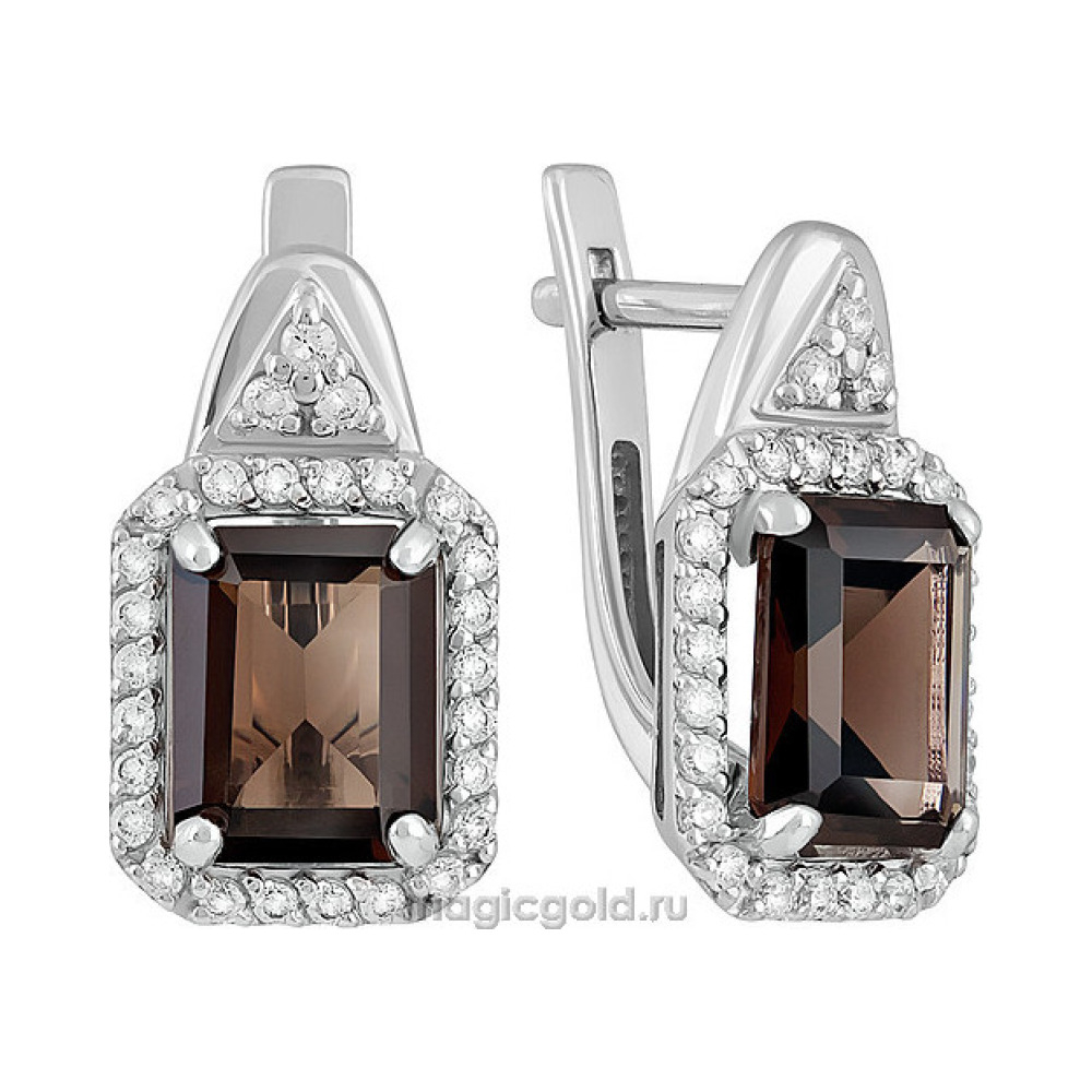 Серебряные серьги с раухтопазом и фианитом № 140128
