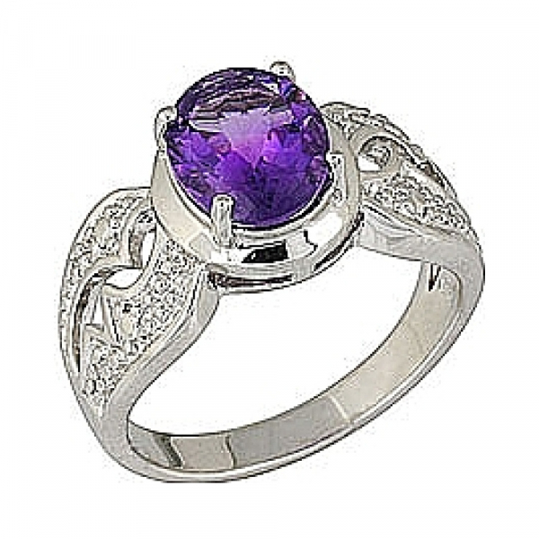 Серебряное кольцо с аметистом и фианитом № 68413