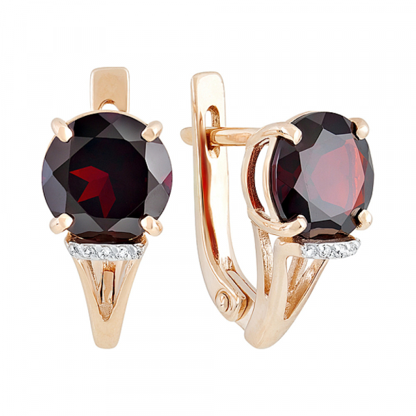 Золотые серьги с гранатом и фианитом № 129404