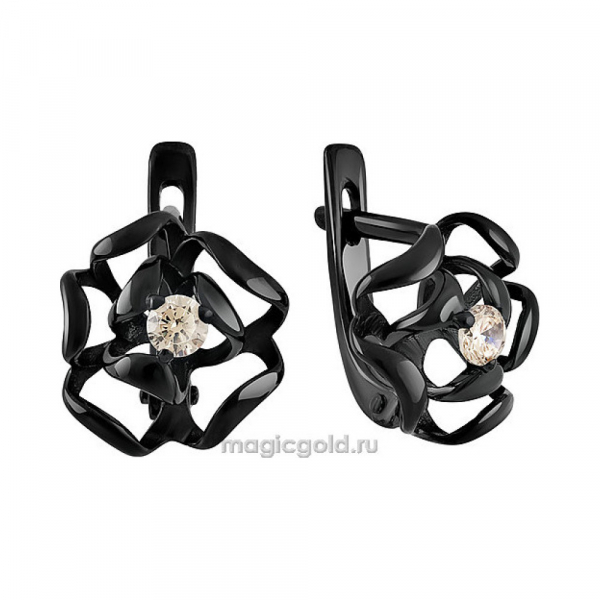 Серебряные серьги с фианитом и черным покрытием № 137354