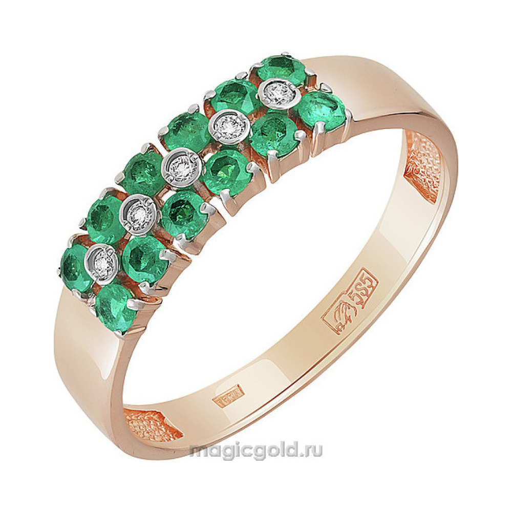 Золотое кольцо с бриллиантом и изумрудом № 163134