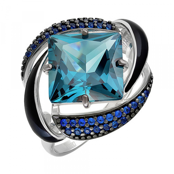 Серебряное кольцо с наноситалом эмалью и фианитом № 136443