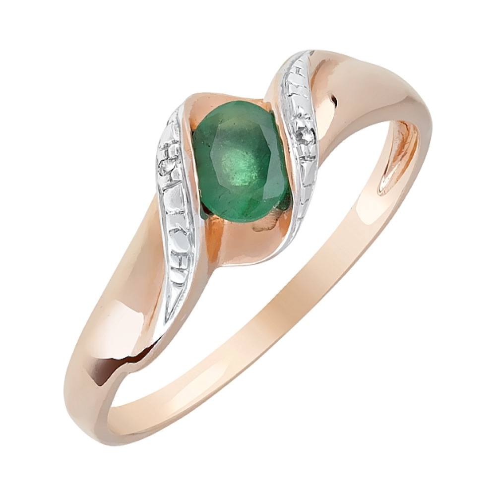 Золотое кольцо с бриллиантом и изумрудом № 84979