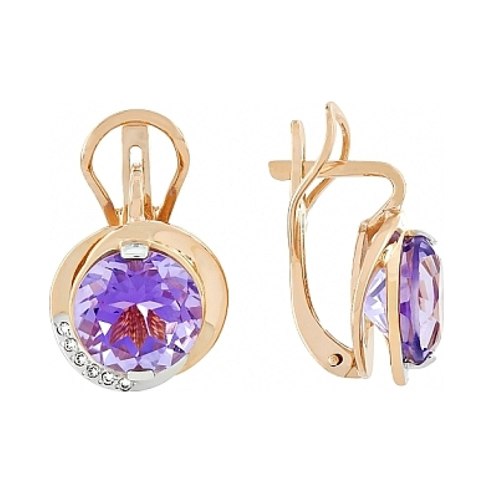 Золотые серьги с аметистом и фианитом № 105559