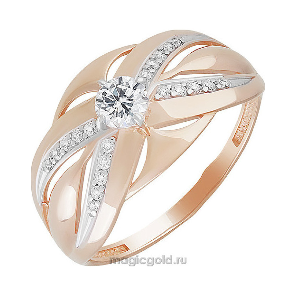 Золотое кольцо с кристаллом swarovski и фианитом № 160202