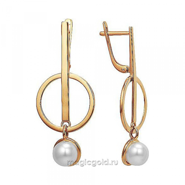 Золотые серьги с жемчугом № 172309