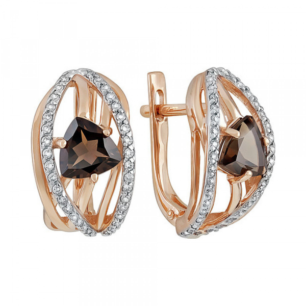 Золотые серьги с раухтопазом и фианитом № 134488