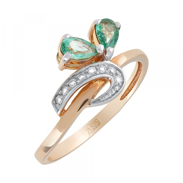 Золотое кольцо с бриллиантом и изумрудом № 96385