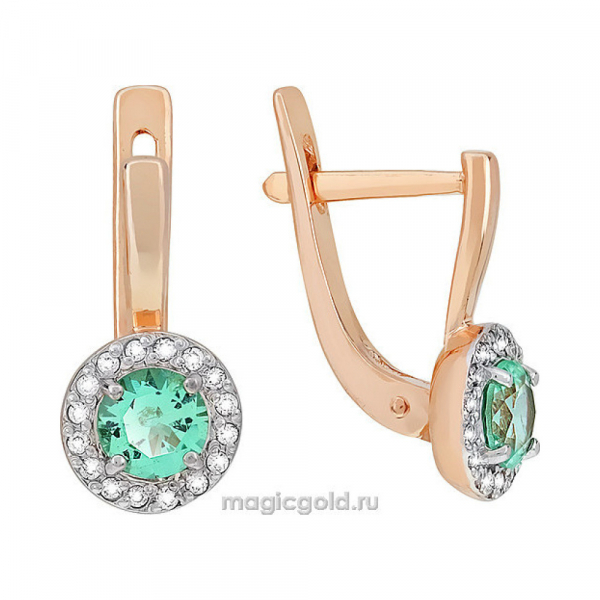 Золотые серьги с бриллиантом и изумрудом № 104730