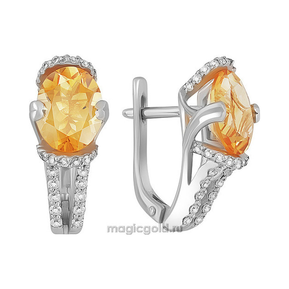 Серебряные серьги с цитрином и фианитом № 132342