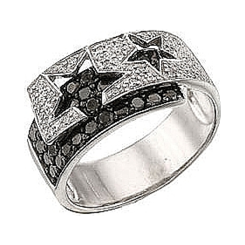 Золотое кольцо с чёрным и белым бриллиантами № 34526