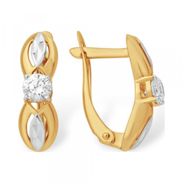 Золотые серьги с фианитом и алмазкой № 163209