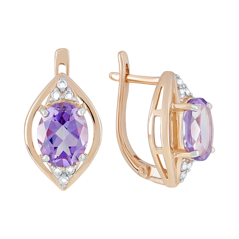 Золотые серьги с аметистом и фианитом № 122902