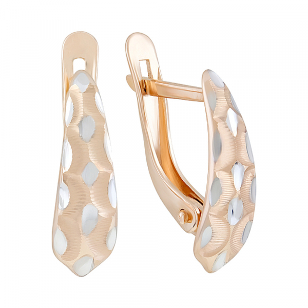 Золотые серьги без камня с алмазкой № 126737