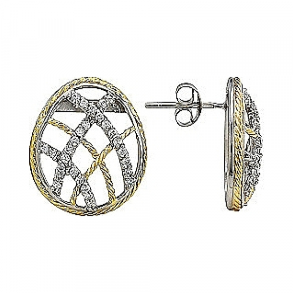 Серебряные серьги с фианитом и золотым покрытием № 80917