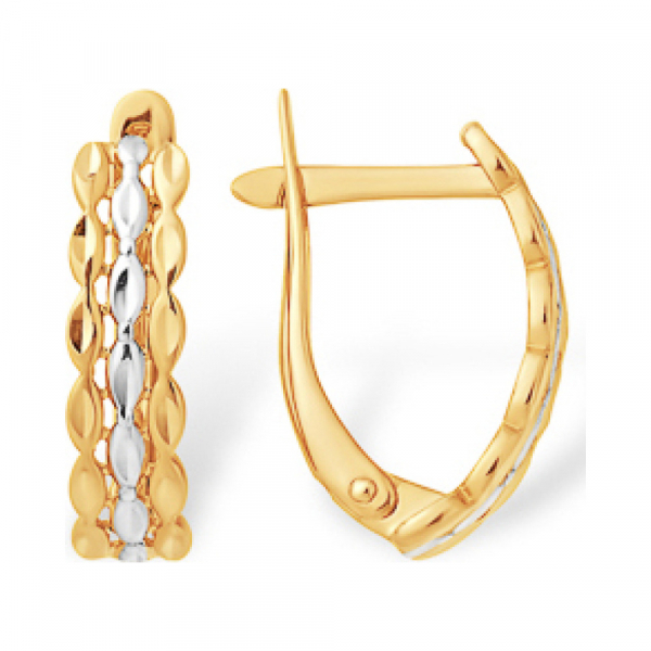 Золотые серьги без камня с алмазкой № 163201