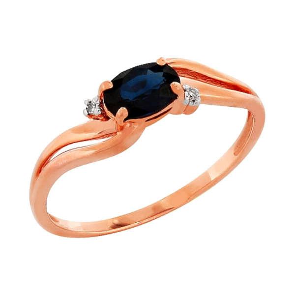 Золотое кольцо с бриллиантом и сапфиром № 84260