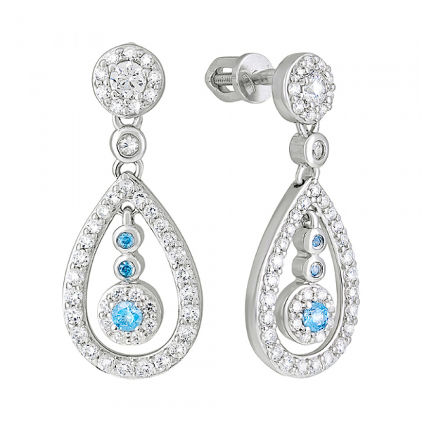 Серебряные серьги с фианитами № 127756