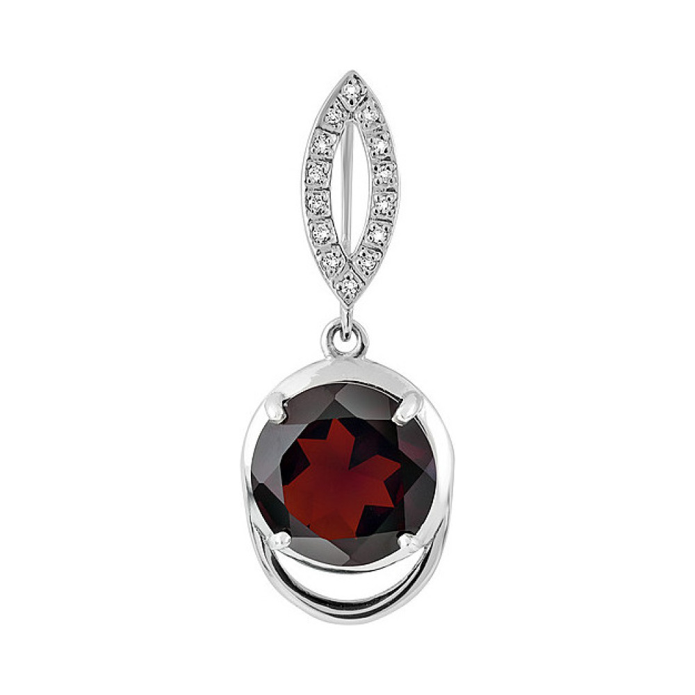 Серебряная подвеска с гранатом и фианитом № 131645