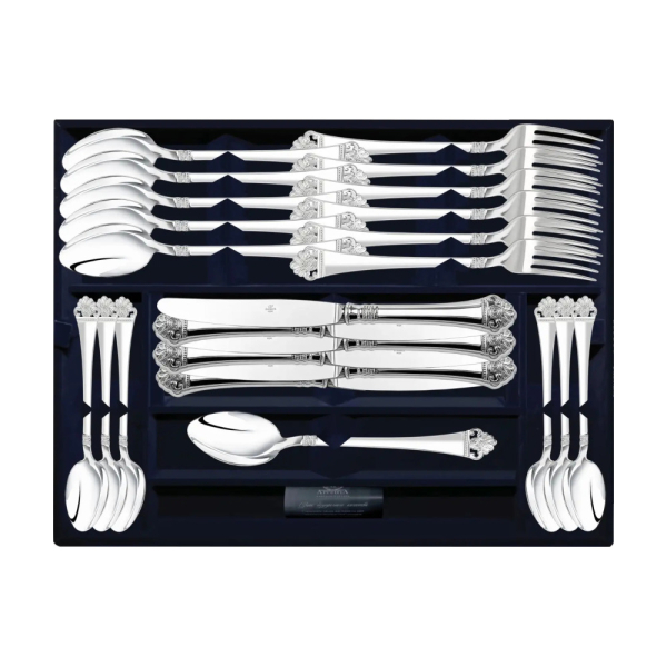 Набор столовый Афина 24 предмета : вилка, ложка, нож, чайная ложка из серебра 925 пробы