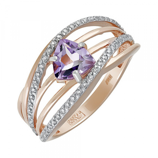 Золотое кольцо с аметистом и фианитом № 134467