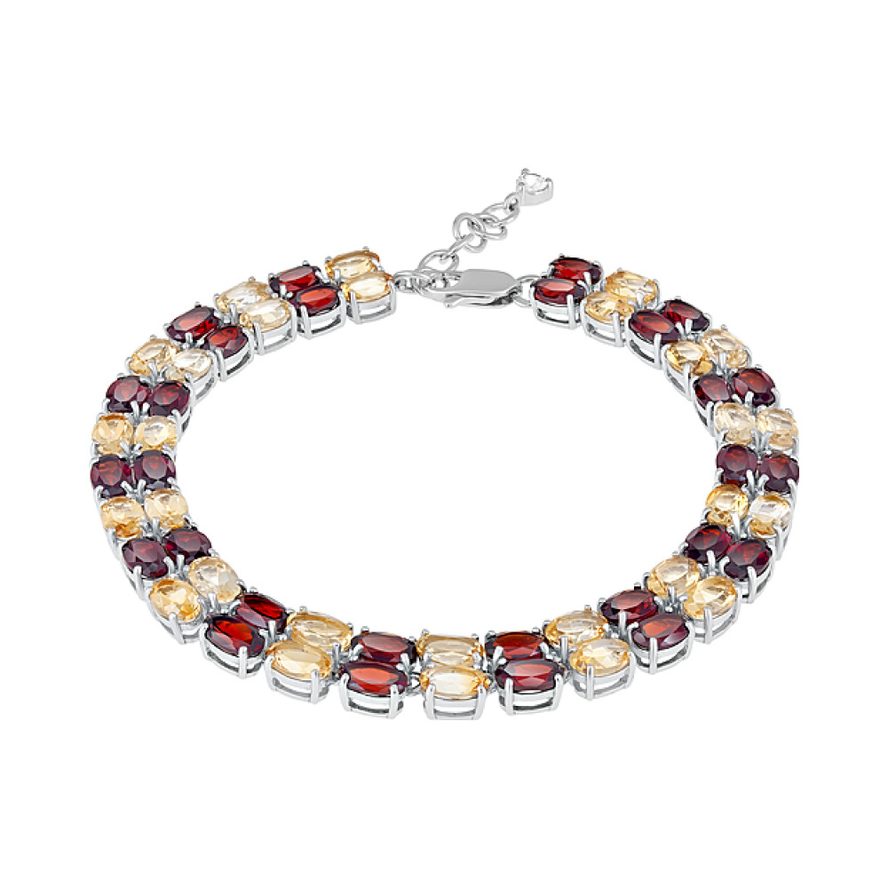 Серебряный браслет с полудраг. вставками и фианитом № 127943