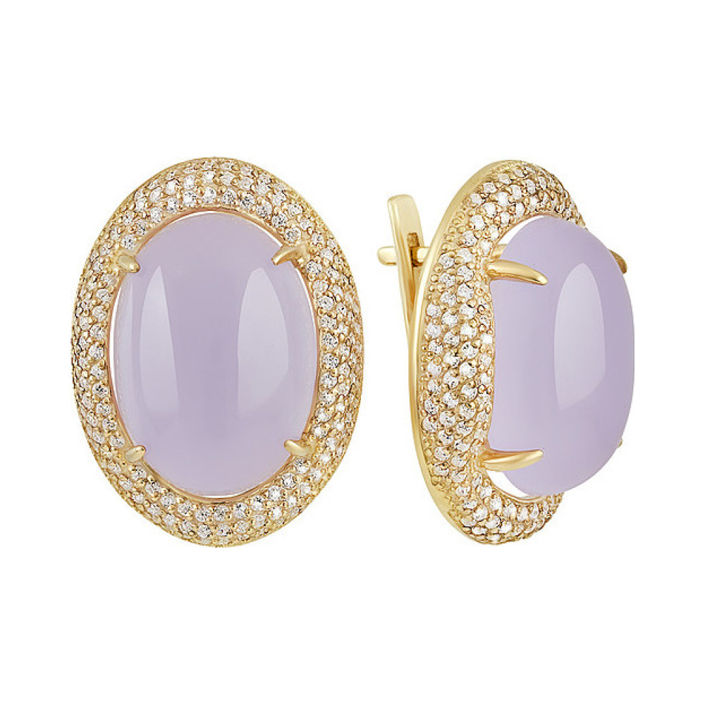 Серебряные серьги с алпанитом , фианитом и золотым покрытием № 132377