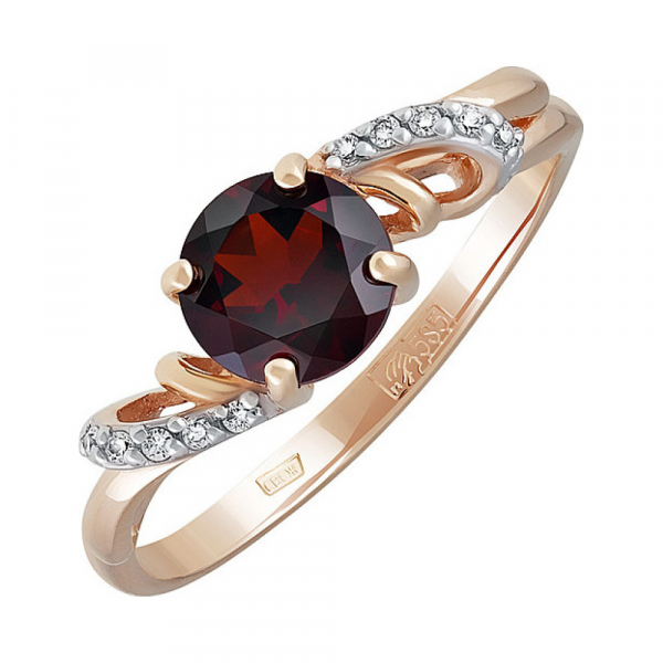 Золотое кольцо с гранатом и фианитом № 133368
