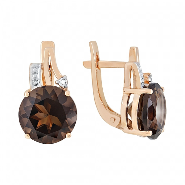 Золотые серьги с раухтопазом и фианитом № 84797