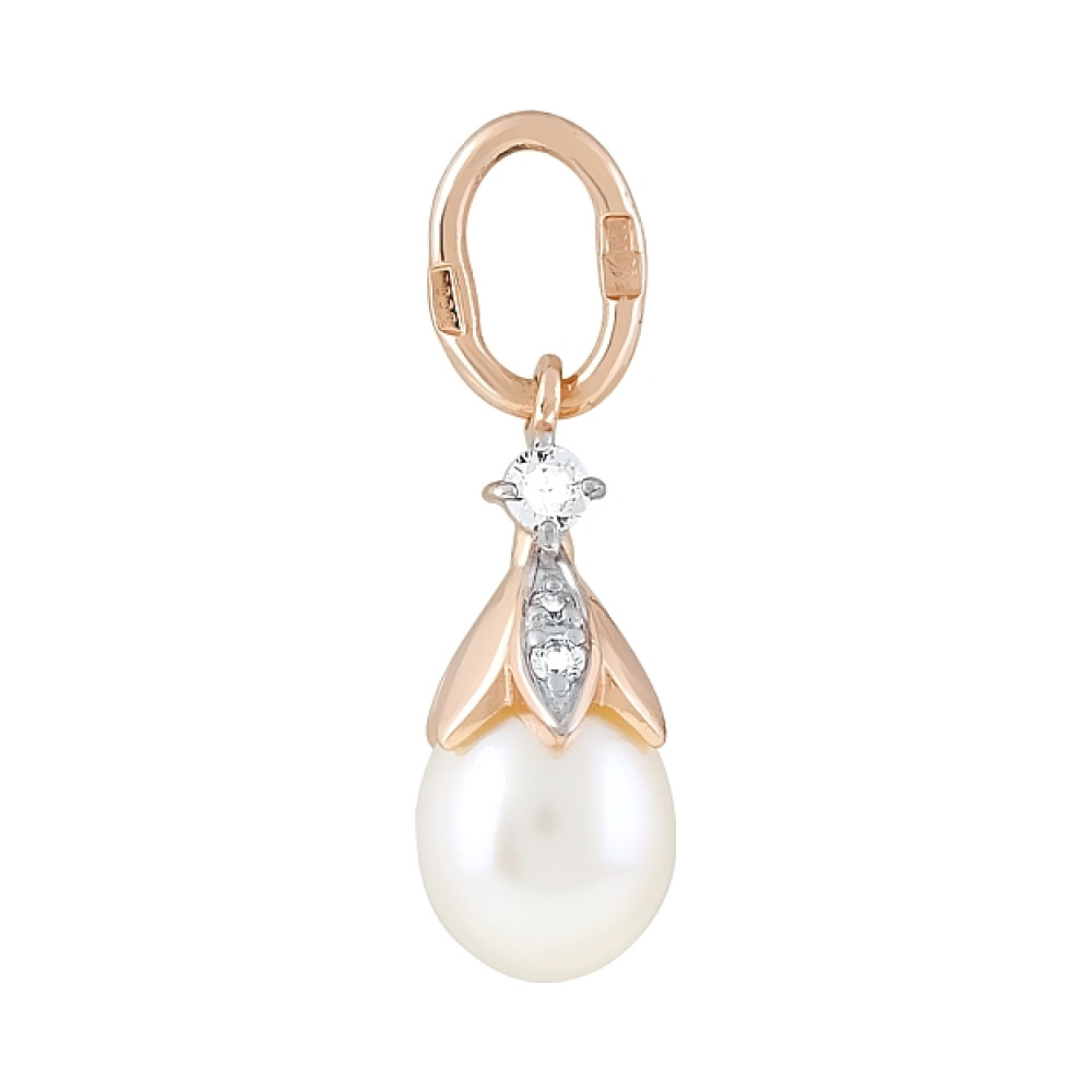 Золотая подвеска с жемчугом и фианитом № 120739