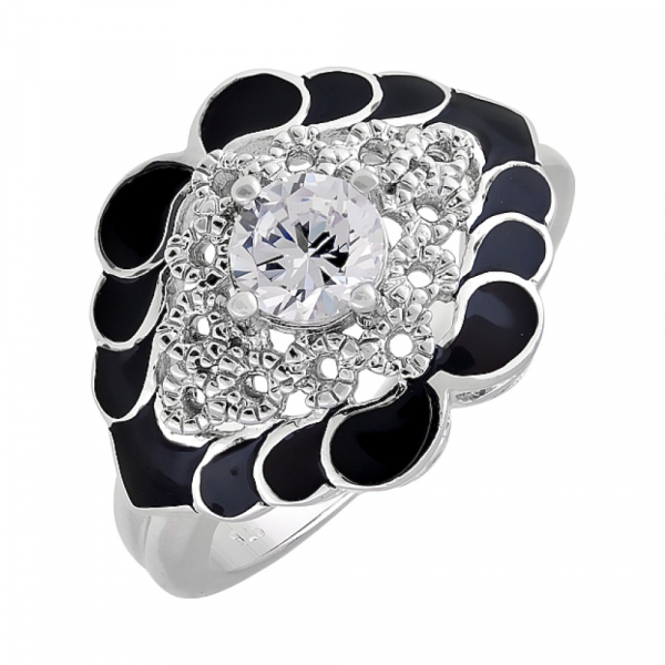Серебряное кольцо с фианитом и эмалью № 115252