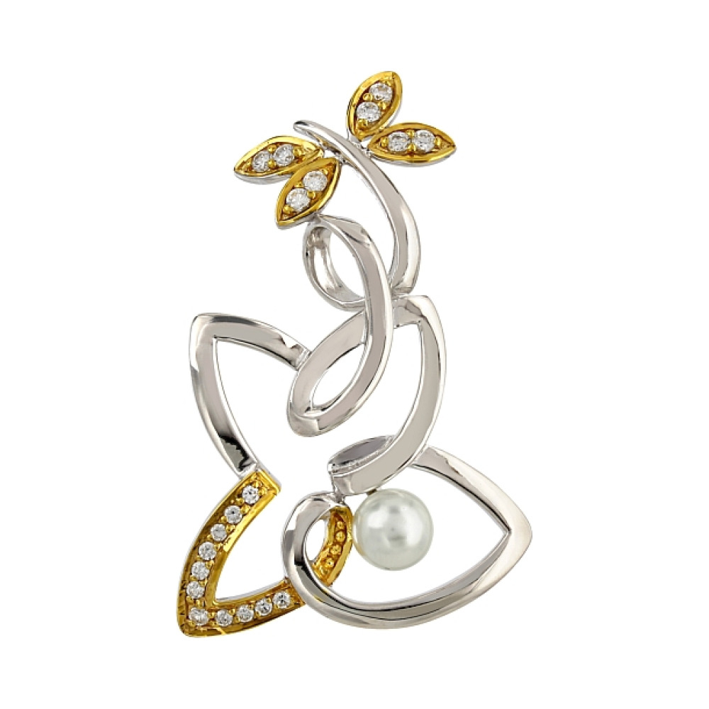 Серебряная подвеска с фианитом и имитац.жемчуга № 106194