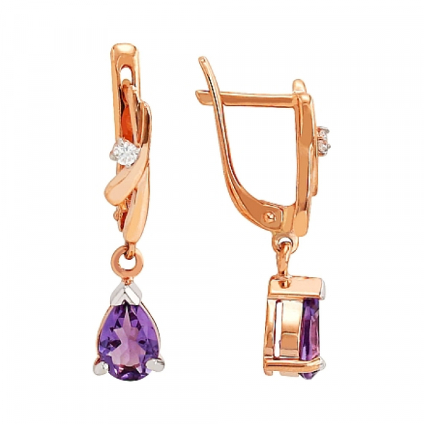 Золотые серьги с аметистом и фианитом № 83512