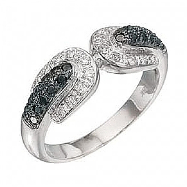 Золотое кольцо с чёрным и белым бриллиантами № 2773