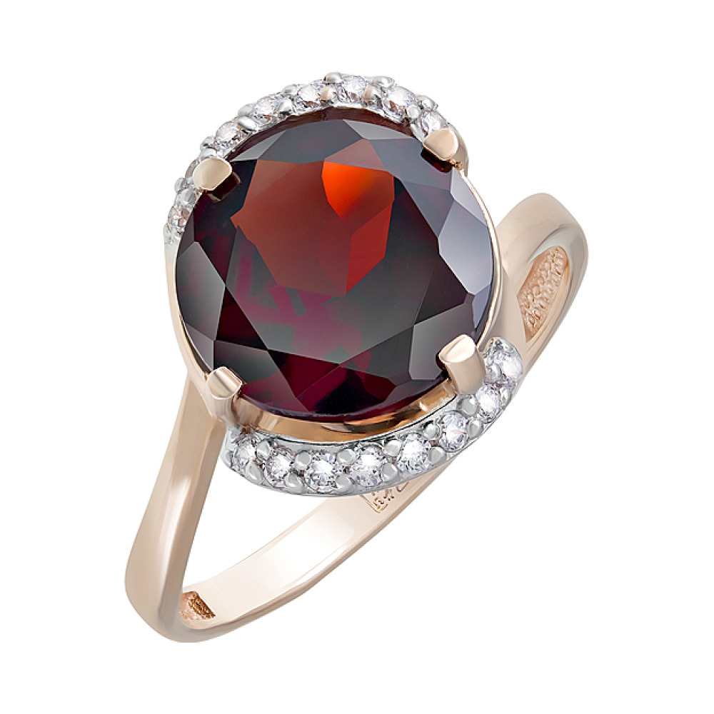 Золотое кольцо с гранатом и фианитом № 124109
