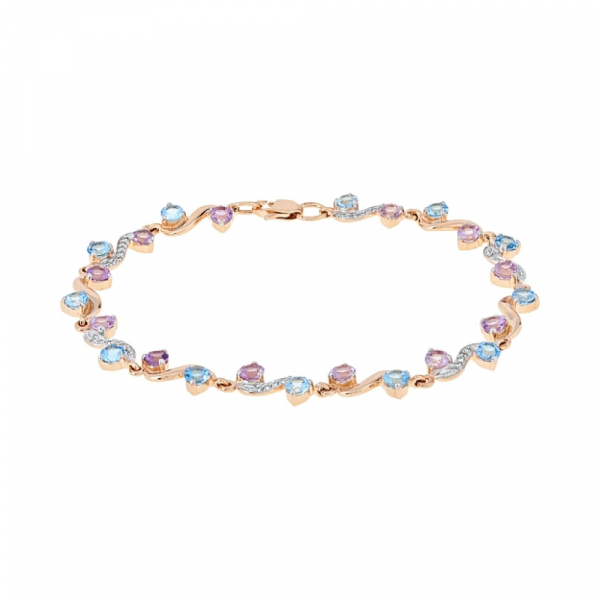 Золотой браслет с аметистом, топазом  и фианитом № 112875