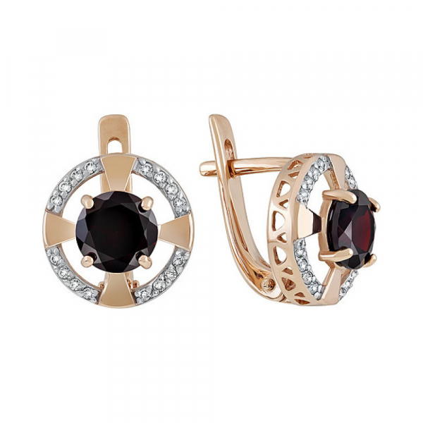 Золотые серьги с гранатом и фианитом № 134838