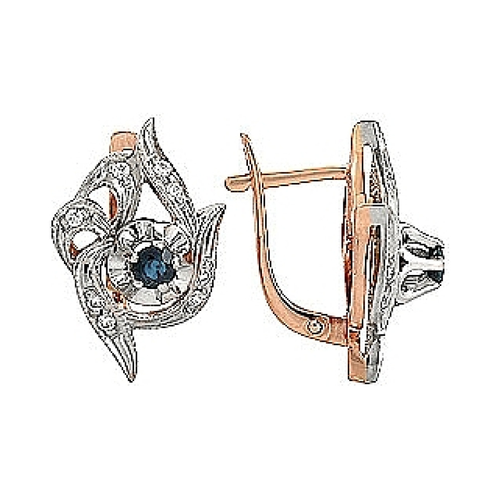 Золотые серьги с бриллиантом и сапфиром № 29790