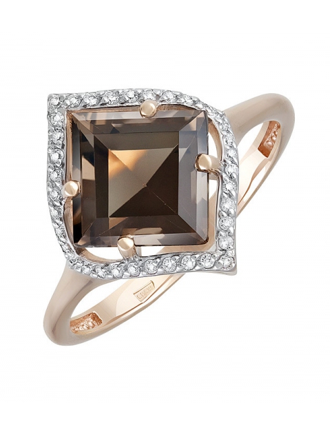 Золотое кольцо с раухтопазом и фианитом № 131605