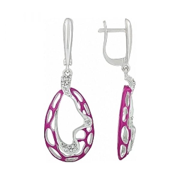 Серебряные серьги с эмалью и фианитом № 114986