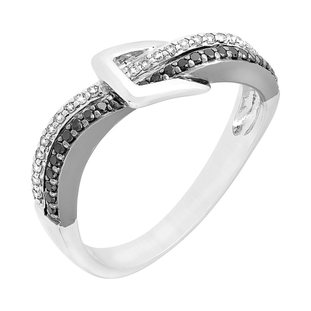 Золотое кольцо с чёрным и белым бриллиантами № 101886