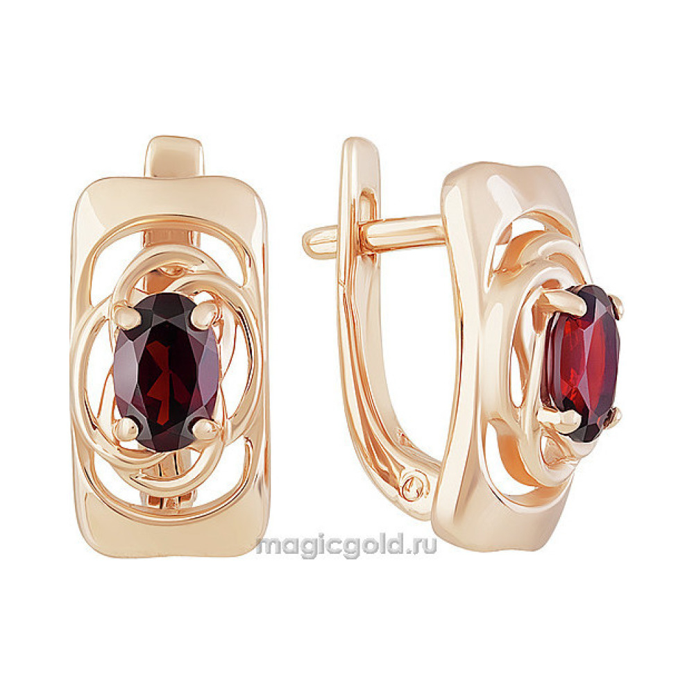 Золотые серьги с гранатом № 159644
