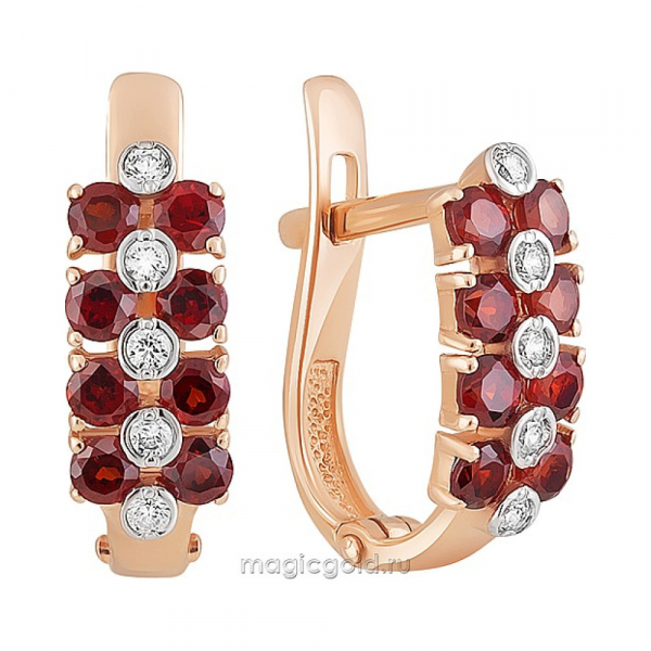 Золотые серьги с гранатом и фианитом № 158957