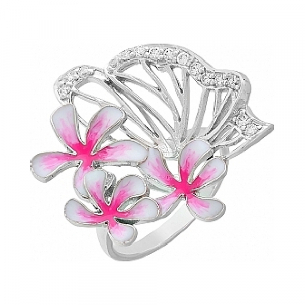 Серебряное кольцо с фианитом и эмалью № 114956