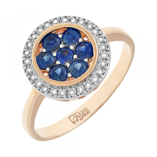 Золотое кольцо с бриллиантом и сапфиром № 85150