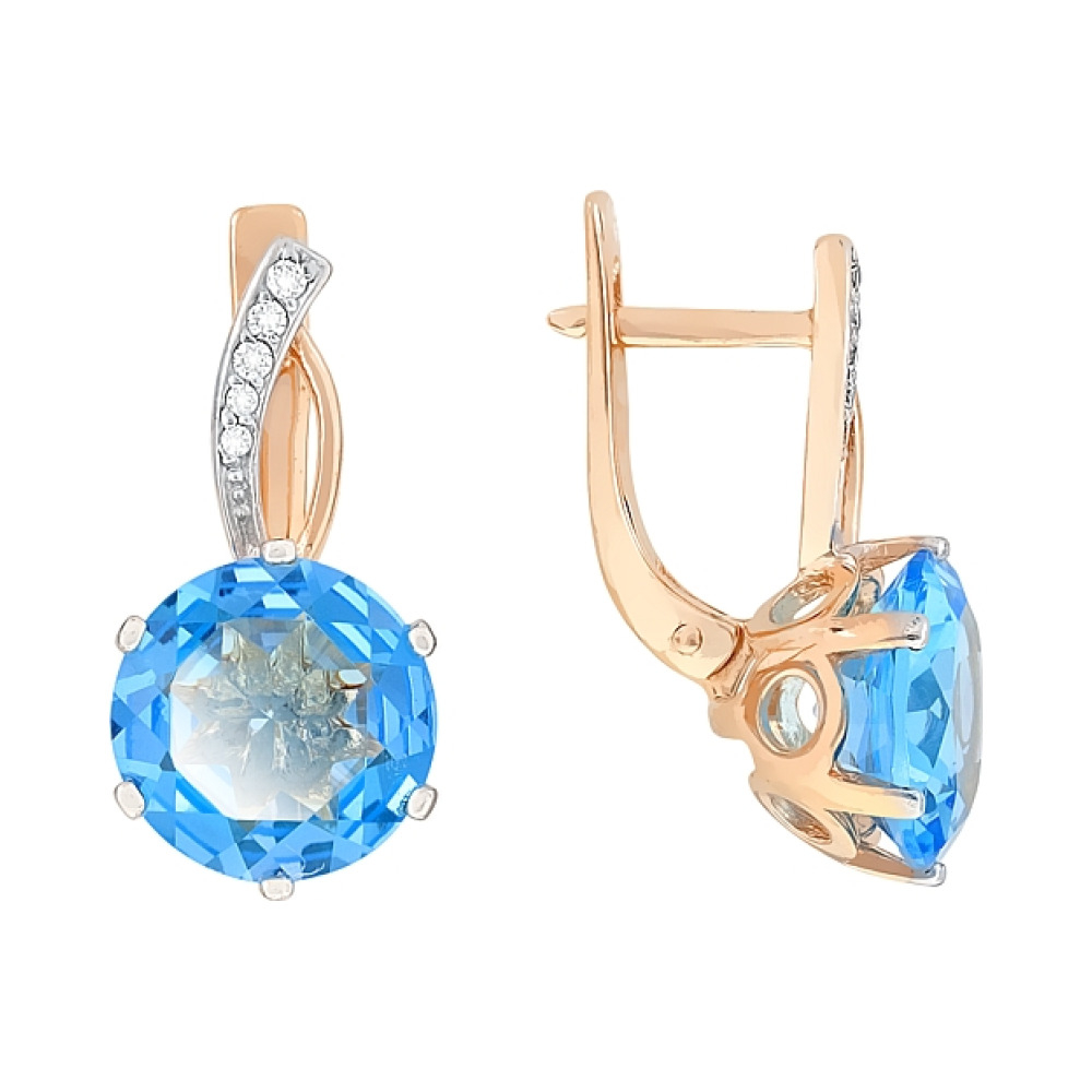 Золотые серьги с топазом и фианитом № 82875