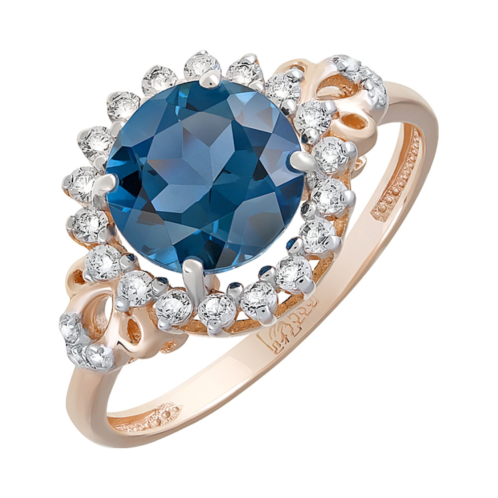Золотое кольцо с топазом и фианитом № 124597