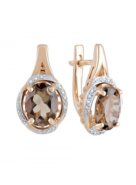 Золотые серьги с раухтопазом и фианитом № 122925